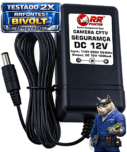 Fonte bivolt 12V 1A estabilizada para câmeras de segurança CFTV