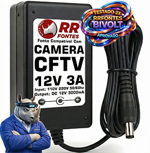 Fonte bivolt 12V 3A estabilizada para câmeras de segurança CFTV