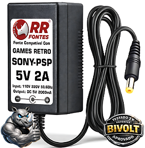 Fonte DC 5v 2a Para Sony PSP Game Portatil 2004-2014