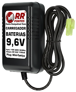 Carregador 9,6V Com Mini-Tamya Para Baterias 9,6v NiMH e NiCd