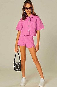 CONJUNTO CAMISA BOXY E SHORT FEMININO - VIC & VICKY