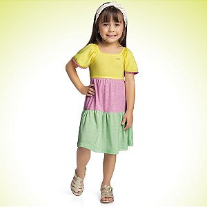 VESTIDO INFANTIL FEMININO TRICOLOR - FAKINI