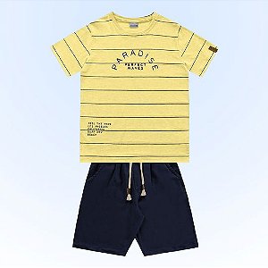 CONJUNTO INFANTIL MASCULINO CAMISETA E BERMUDA EM SARJA - FAKINI