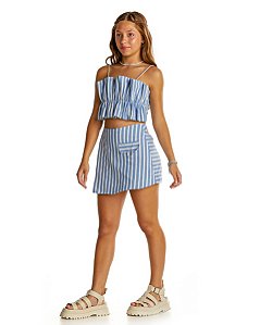 CONJUNTO TEEN SHORT SAIA E CROPPED COM BABADOS - PINK X