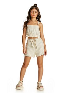 CONJUNTO TEEN SHORT E CROPPED EM VISCOSE LISTRADA - PINK X