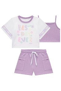 CONJUNTO INFANTIL TOP CROPPED, BLUSA E SHORT - KUKIÊ