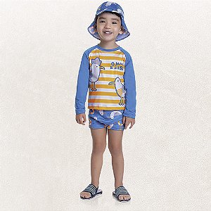 CONJUNTO INFANTIL MASCULINO CAMISETA, SUNGA E CHAPÉU - FAKINI