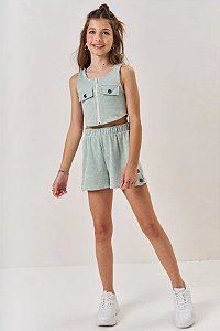 CONJUNTO TEEN BLUSA CROPPED E SHORT EM MOLETINHO - VIC & VICKY