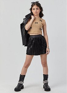 CONJUNTO TEEN SAIA PLISSADA E CROPPED EM TRICOT - PINK X
