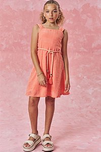 VESTIDO TEEN EM TECIDO GRID CHENILLE - VIC & VICKY
