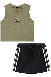 CONJUNTO TEEN BLUSA CROPPED REGATA E SHORT - VIC & VICKY