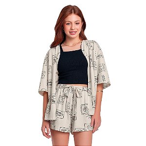 CONJUNTO TEEN FEMININO KIMONO, TOP E SHORT - FAKINI