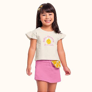 CONJUNTO INFANTIL BLUSA E SHORT SAIA EM MALHA - FAKINI