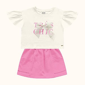CONJUNTO INFANTIL BLUSA E SHORT SAIA EM MALHA - FAKINI