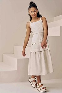 VESTIDO TEEN NEW MIDI EM LINHO BORDADO - VIC & VICKY