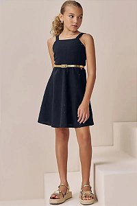 VESTIDO TEEN EM LINHO MAQUINETADO - VIC & VICKY