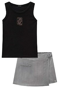 CONJUNTO TEEN BLUSA REGATA E SHORT SAIA - VIC & VICKY