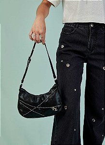BOLSA BAGUETE EM JEANS DESTROYED PAETE - PINK X