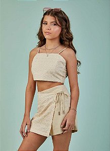 CONJUNTO TEEN CROPPED E SHORT SAIA EM LINHO - PINK X