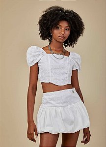 CONJUNTO TEEN CROPPED E SAIA BUBBLE EM LAISE E RAYON - PINK X