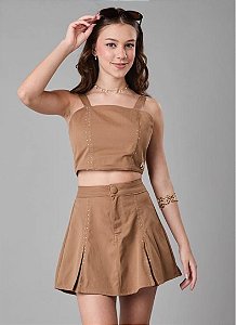 CONJUNTO TEEN SAIA E CROPPED COM STRASS - PINK X