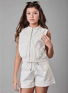 CONJUNTO TEEN SHORT E COLETE BORDADO - PINK X