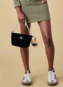 BOLSA EM LINHO COM CORRENTE E URSINHO - PINK X