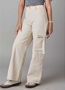 CALÇA TEEN WIDE CARGO EM SARJA - PINK X