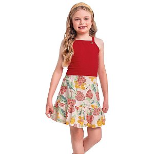 CONJUNTO INFANTIL FEMININO REGATA E SHORT SAIA - FAKINI