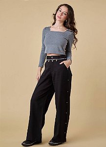 CALÇA WIDE EM TECIDO ALFAIATARIA COM BORDADOS - PINK X
