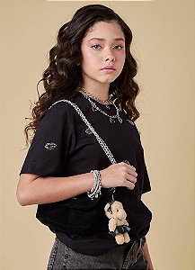 CAMISETA TEEN EM MEIA MALHA COM APLICAÇÕES - PINK X
