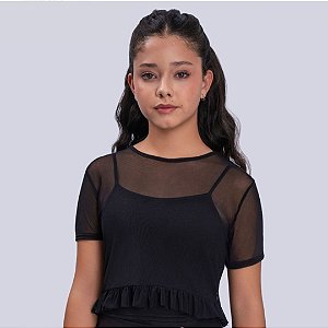 BLUSA TEEN EM TULE COM REGATA - VANILLA CREAM