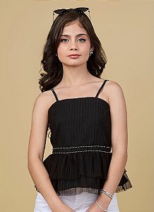 BATA TEEN EM TULE PLISSADO COM APLIQUE - PINK X