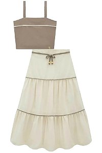 CONJUNTO TEEN DE REGATA E SAIA MIDI EM LINHO - LILIMOON