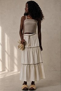 CONJUNTO TEEN DE REGATA E SAIA MIDI EM LINHO - LILIMOON