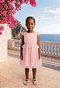 VESTIDO INFANTIL DE TULE COM PÉROLAS - BAMBOLLINA