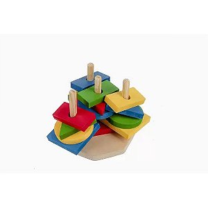 Brinquedo pedagógico (madeira) Torre de Forma Geometrica 16pc - Carlu