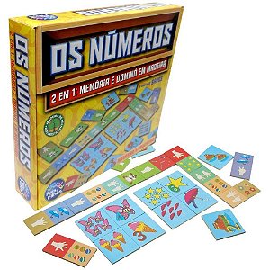 Brinquedo Pedagógico (madeira) Os Numeros Domino E Memoria - Pais E Filhos