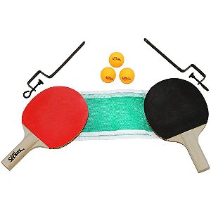 Kit Tenis De Mesa Com 2 Raquetes Suporte E Rede 3 Bolinhas