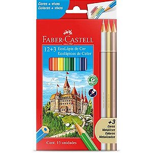 Lápis de Cor Sextavado EcoLápis 12 cores e 3 metálicos - Faber-Castell