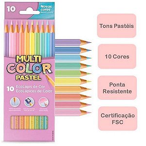 Lápis de Cor Sextavado Multicolor Eco 10 Cores Pastel - Faber-Castell