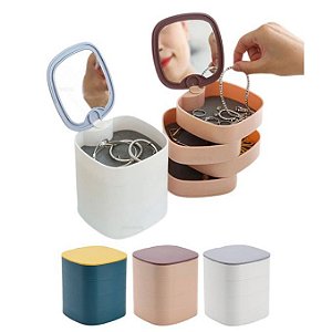 Porta Joia Giratorio Organizador Laço Maquiagem Estojo Espelho