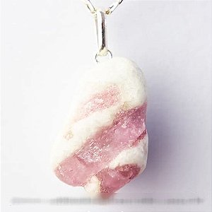 Colar Pedrinha Turmalina Rosa Rolada Montagem na Prata 950