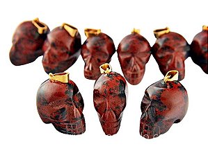 Colar Caveira de Pedra Obsidiana Mahogany Prateado