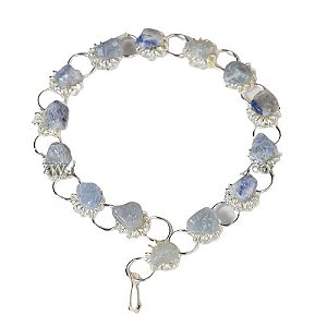 Pulseira Margarida Pedra Quartzo Azul Montagem Prateado