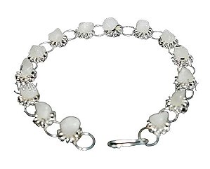 Pulseira Margarida Quartzo Leitoso Natural Rolada Prateado