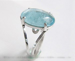 Anel Pedra Topazio Azul Cabochão 10mm Prata 950 Ajustavel