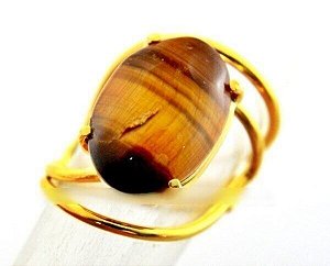 Anel Olho de Tigre Cabochão Oval Pequeno Dourado