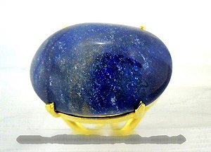 Anel Quartzo Azul Oval Pedra Natural Banho Dourado Ajustavel