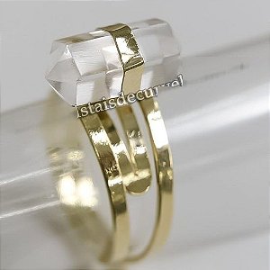 Anel Micro Pontinha Cristal Quartzo Ajustavel Dourado